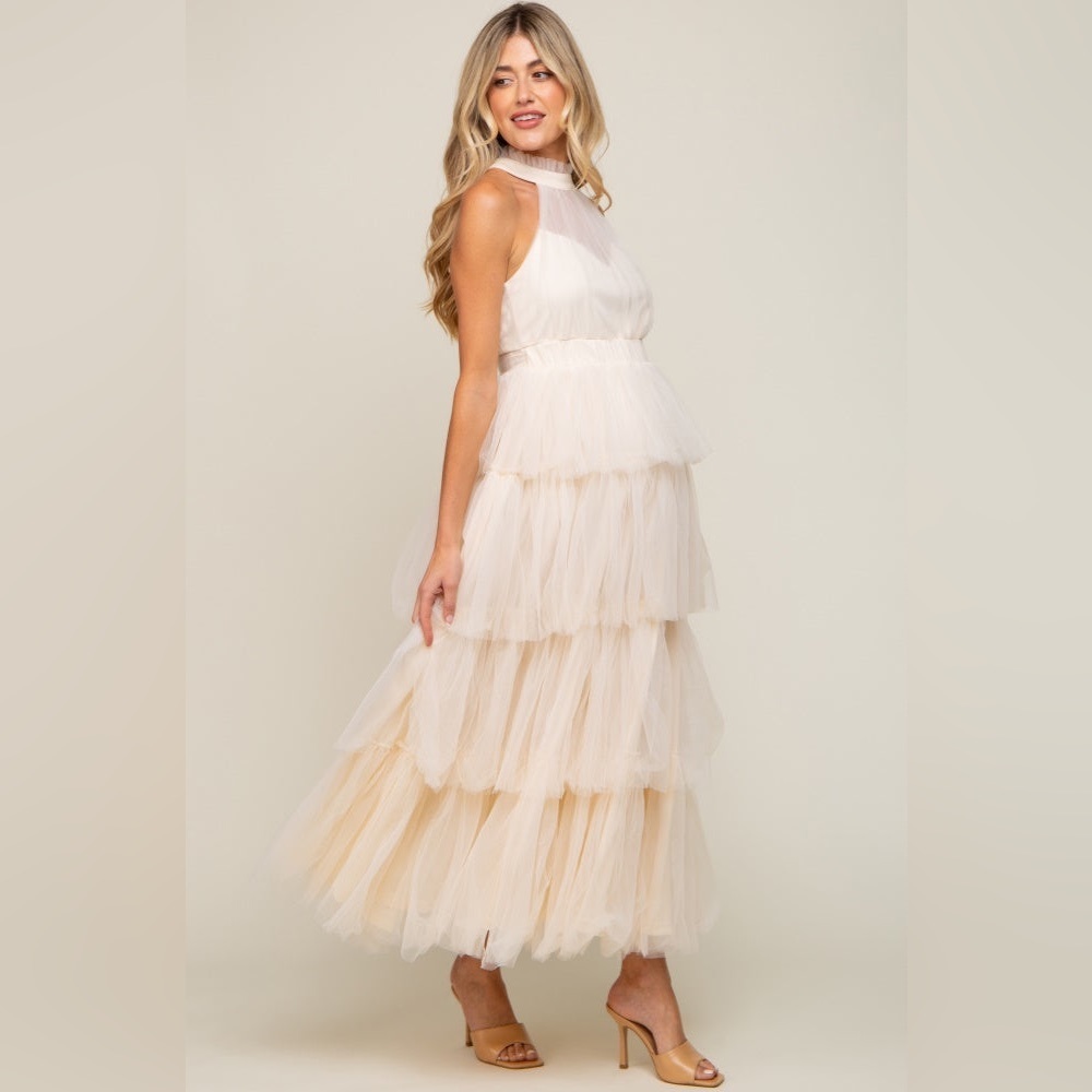 Pinkblush halter tulle ruffle tiered maxi dress nwot - Picture 2 of 5